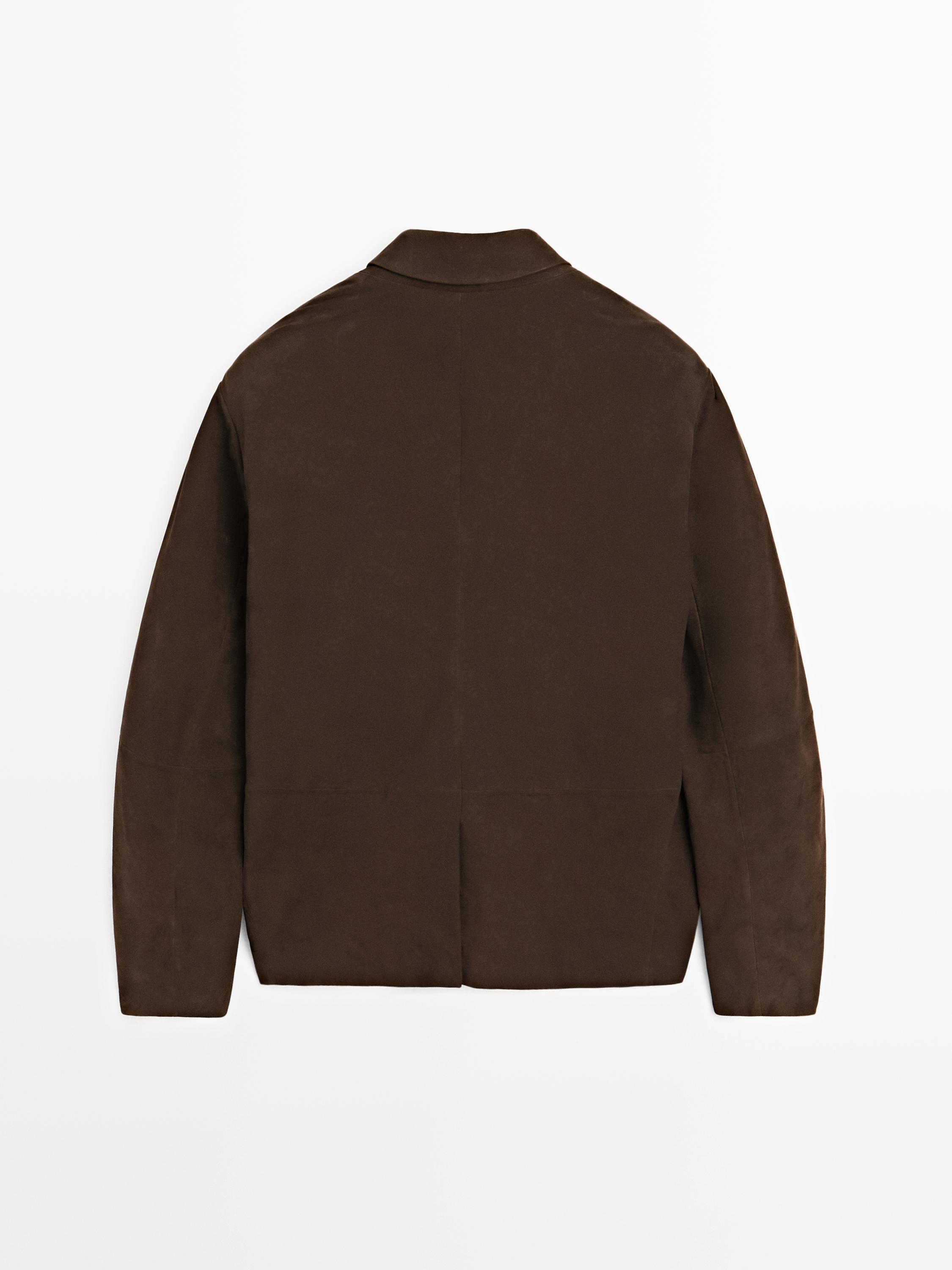 Suede leather blazer with seam details